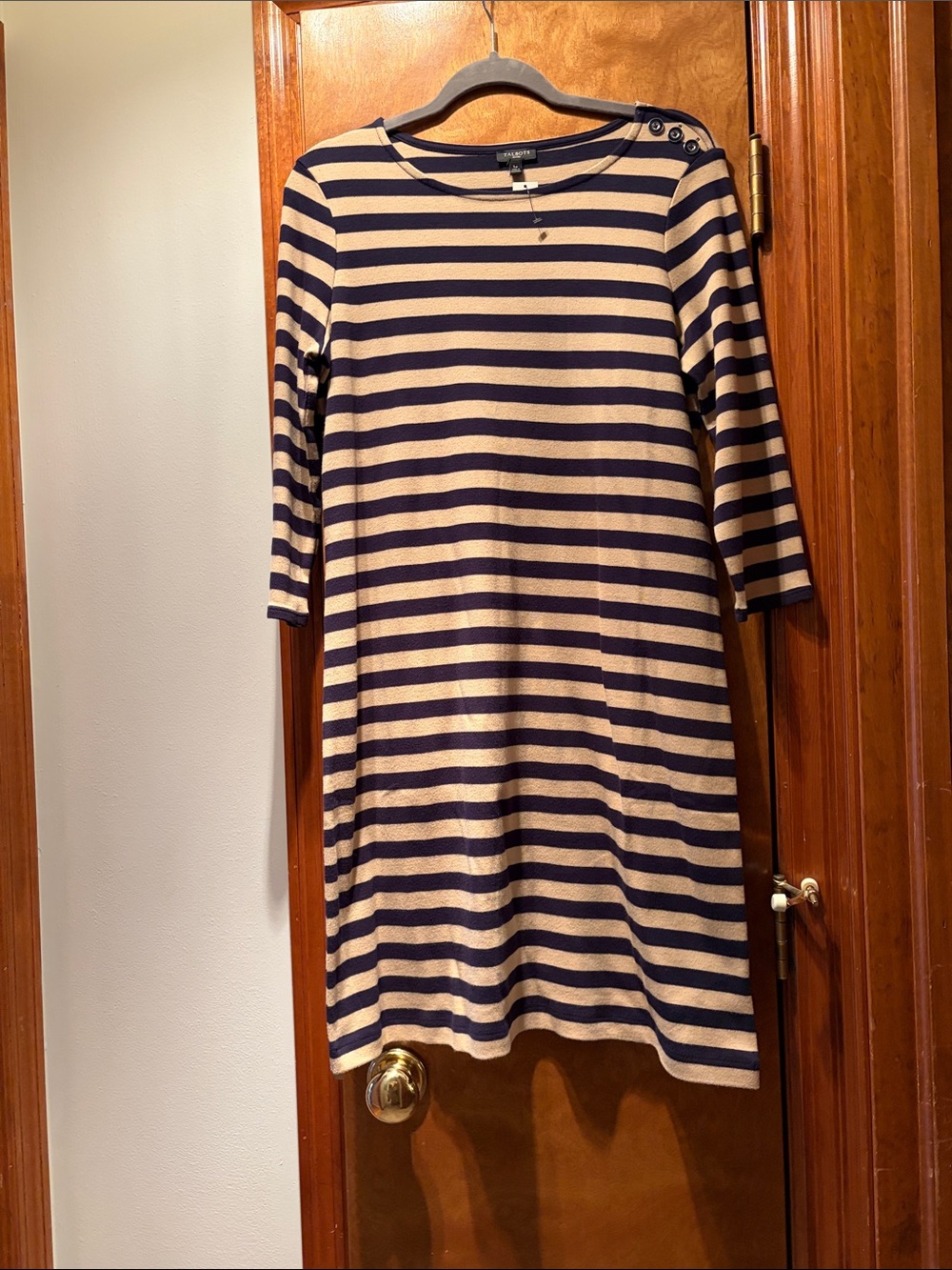 Talbots Navy and Cream Striped Midi Dress